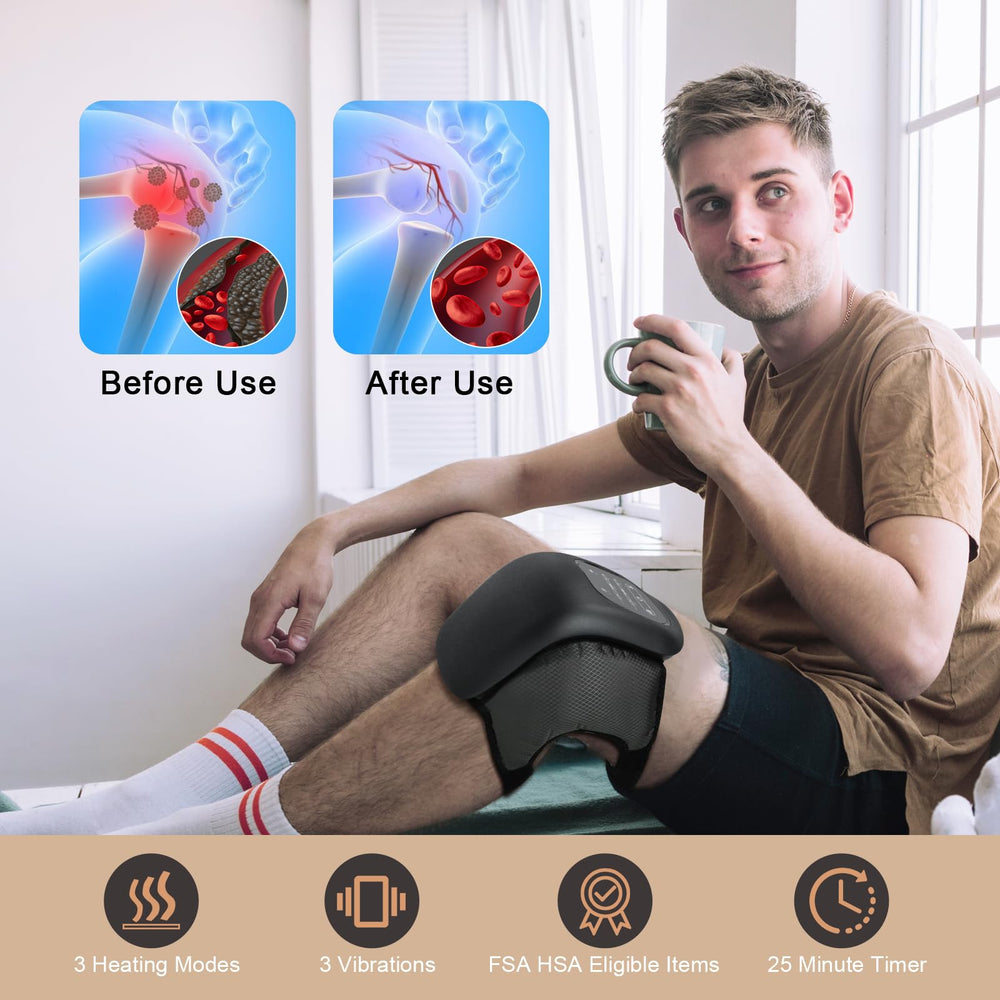 Auxoliev knee massager showing vibration mode options for comfort