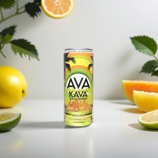AVA KAVA Melonade can for fast relaxation with zero sugar and plant-based ingredients.