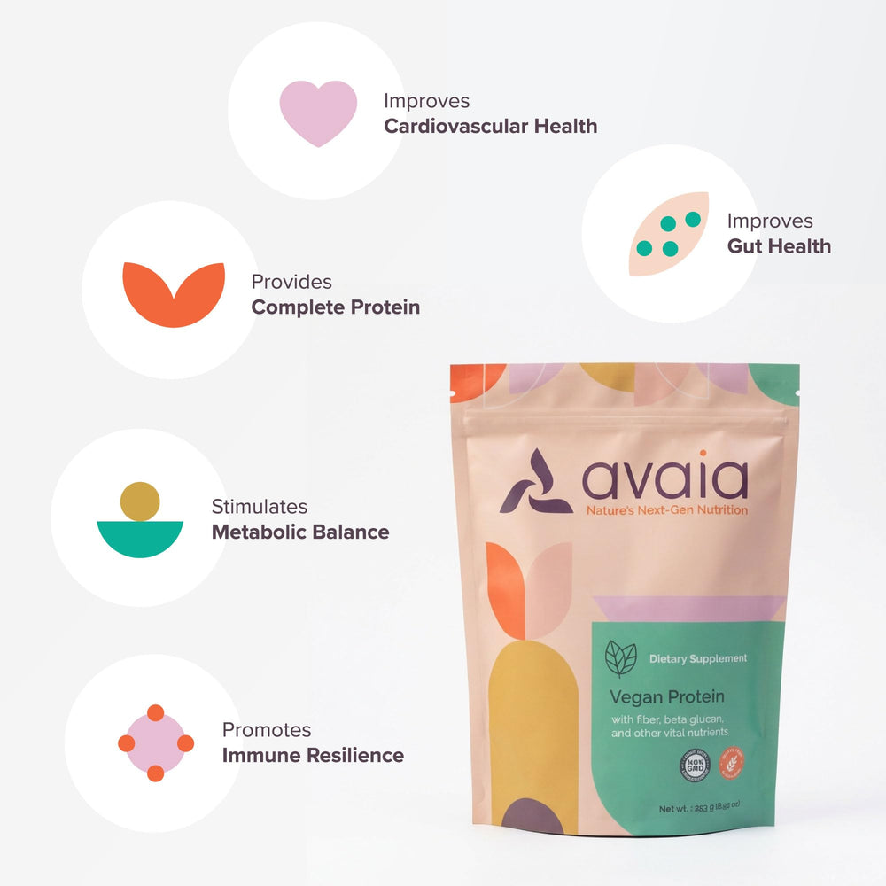Avaia scoop-dispensing image highlights easy, mess-free daily servings.