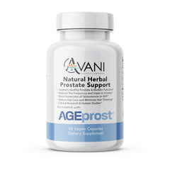 Avani Health AGEprost bottle front view highlights natural prostate support.