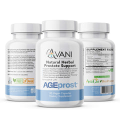 Avani Health AGEprost bottle with water for easy swallowing.