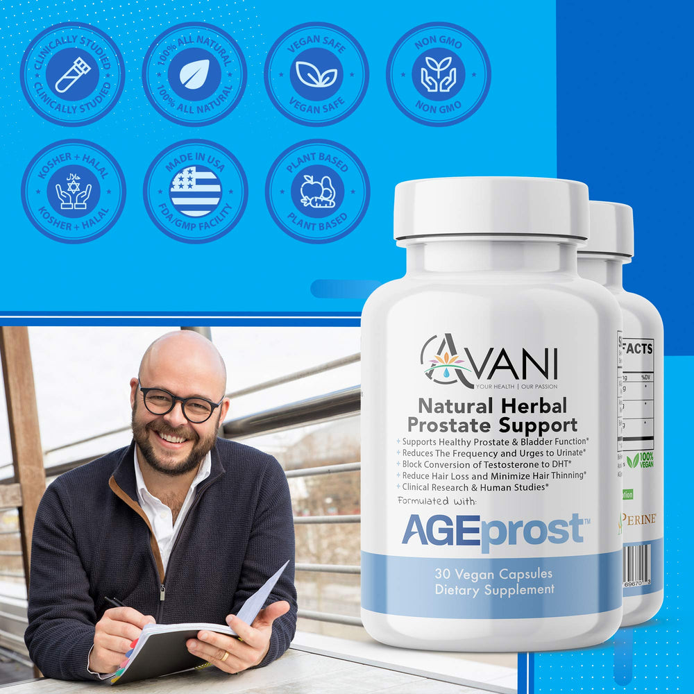 Avani Health AGEprost capsules close-up for convenient daily intake.