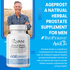 Avani Health AGEprost pills with glass suggests simple nightly use.