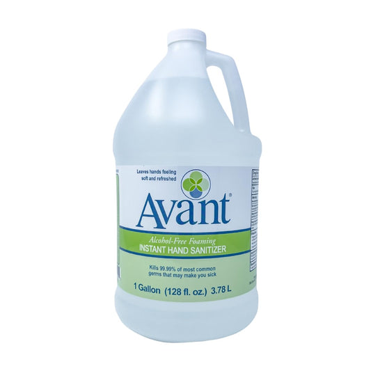 Avant alcohol-free foaming hand sanitizer refill bottle, convenient one-gallon size for bulk refills.