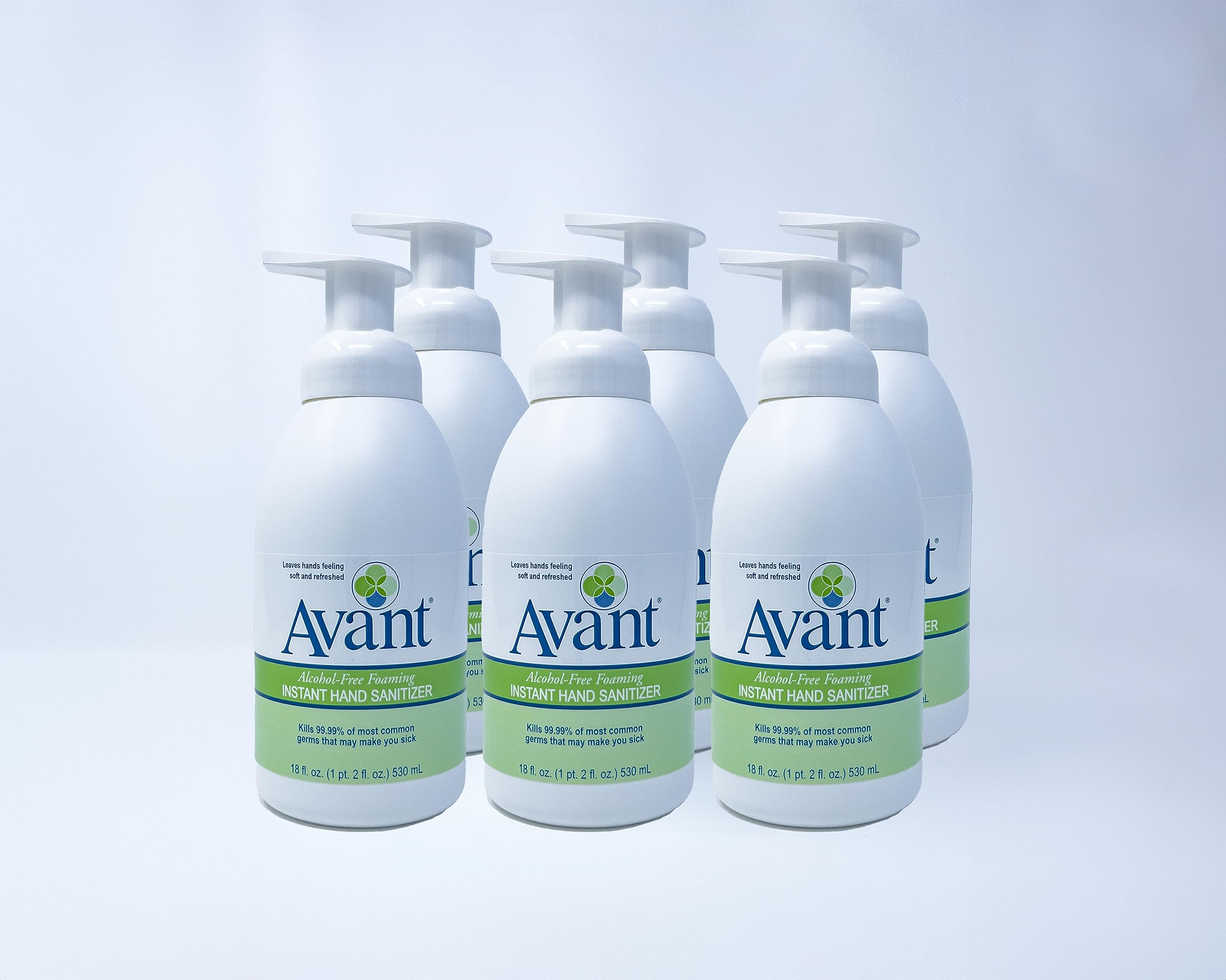 Avant alcohol-free foaming sanitizer bottle shows quick protection for hands.