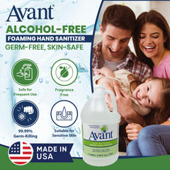 Avant foaming hand sanitizer dispensing action shows quick, thick foam covering hands.