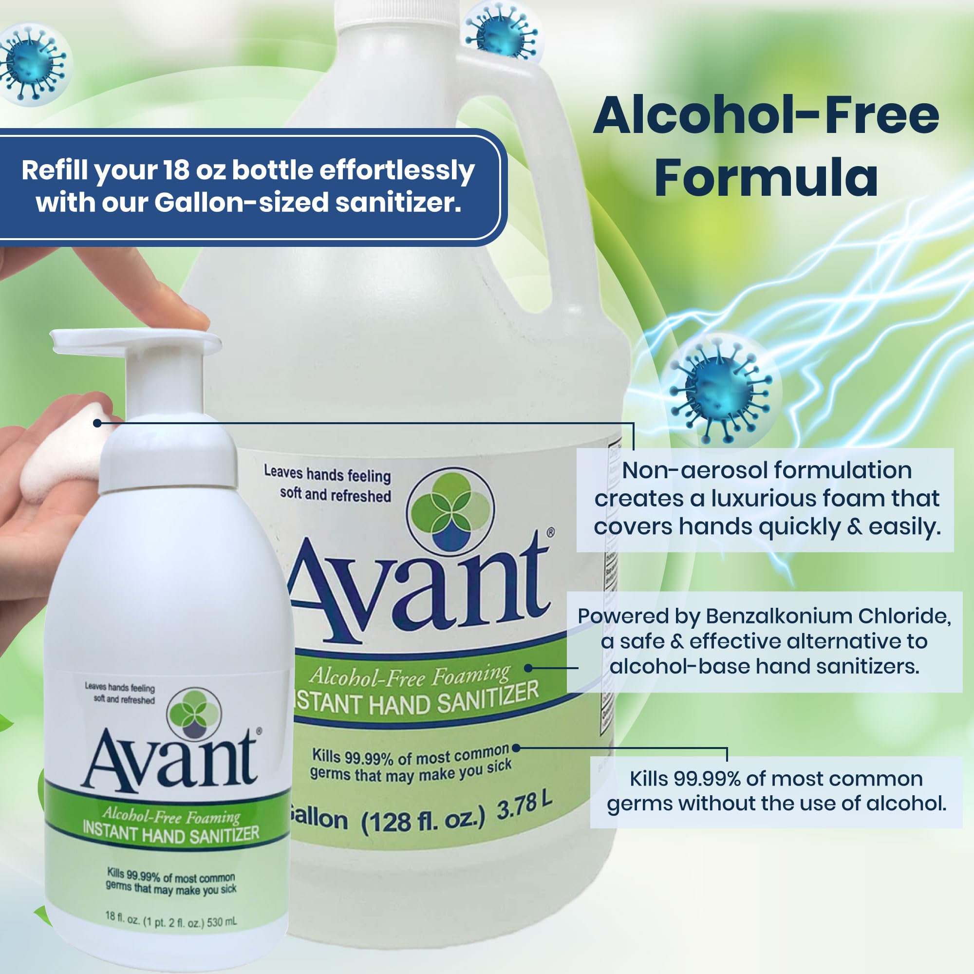 Avant hydrating hand sanitizer delivers soft skin feel after use.
