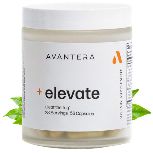 Avantera Elevate bottle front showing premium nootropic for daily focus.