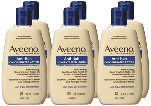 Aveeno lotion being applied to skin for temporary itch relief