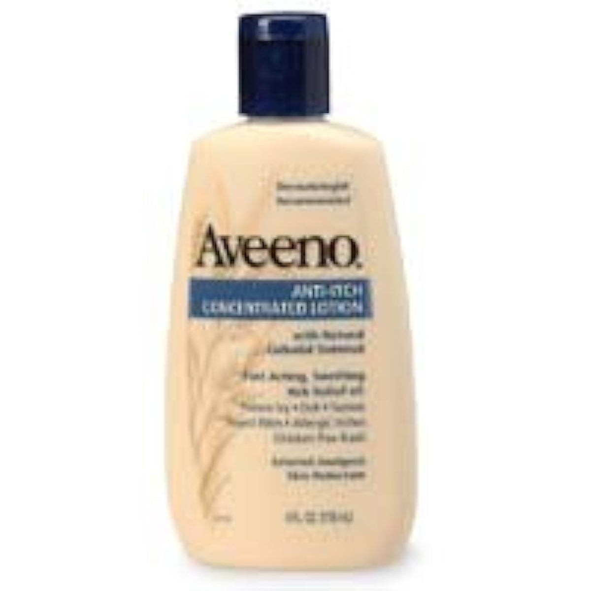 Aveeno Anti-Itch Lotion bottle on counter for itch relief