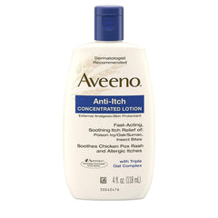 Aveeno Anti-Itch Lotion on bathroom counter ready for use for itch relief