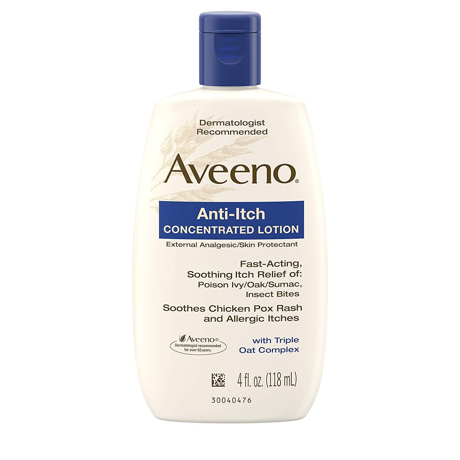 Aveeno Anti-Itch Lotion weeping rash image implies drying and soothing action.