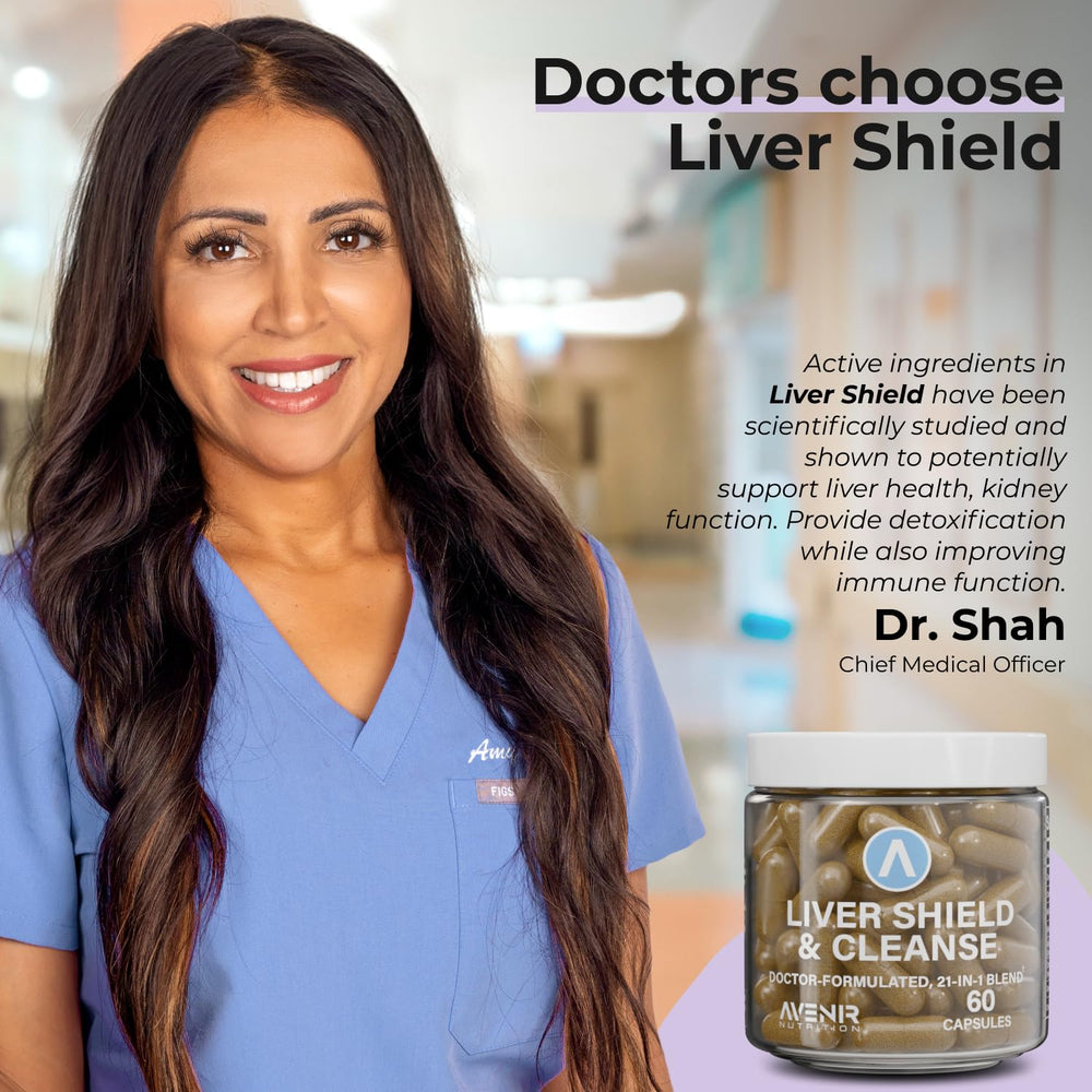 Avenir Nutrition Liver Shield & Cleanse capsules closeup for convenient daily use.