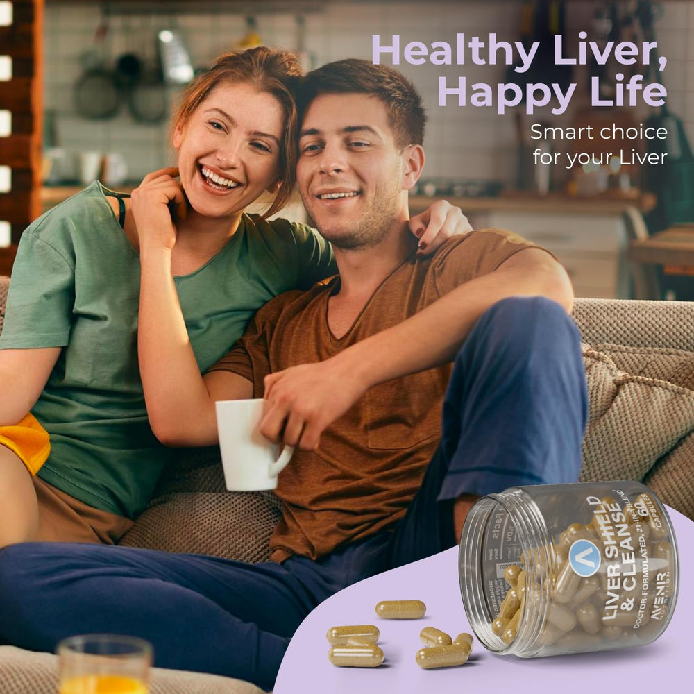 Avenir Nutrition Liver Shield & Cleanse capsules in hand for on-the-go support.