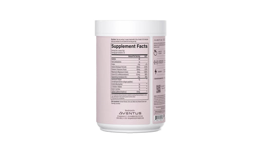 Closeup of Aventus Booty Pump label with collagen, creatine, and caffeine ingredients.