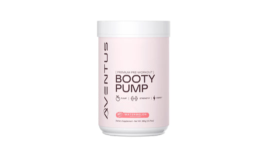 Aventus Booty Pump Watermelon tub ready to mix for a quick pre-workout boost.