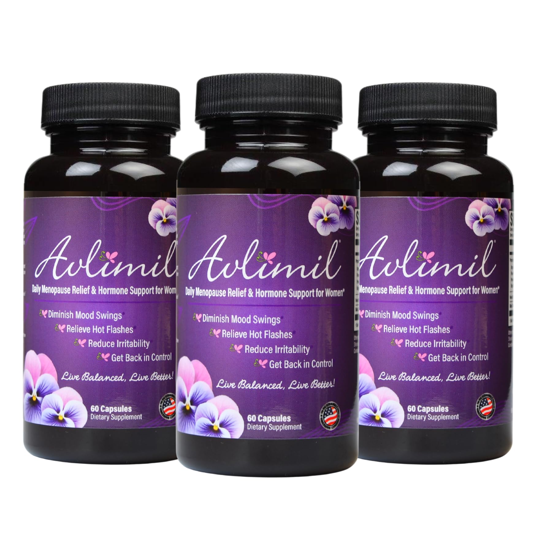 Avlimil Hormone Balance bottle front promotes daily menopausal support