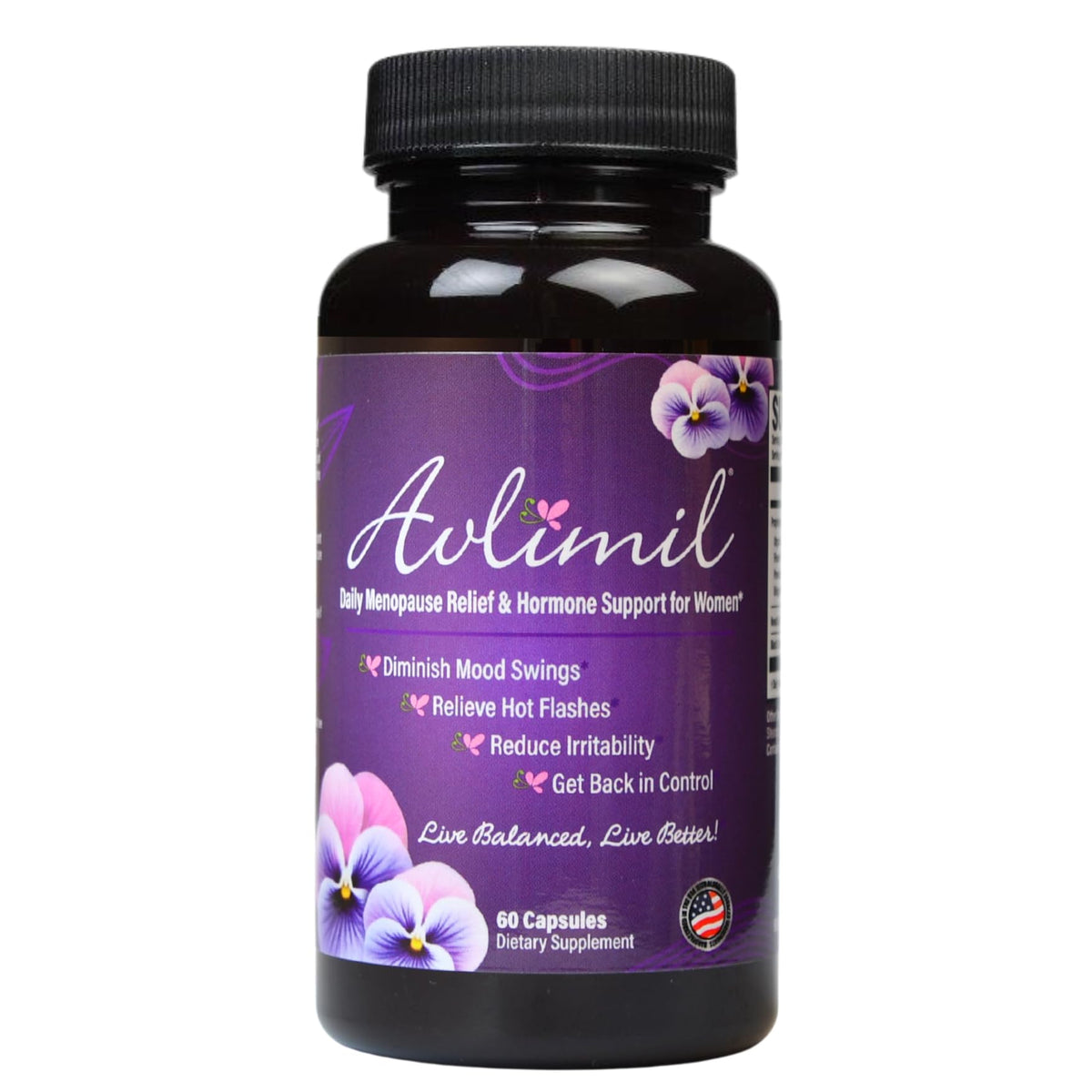 Avlimil hormone balance bottle pour shows easy daily dosing for menopause support