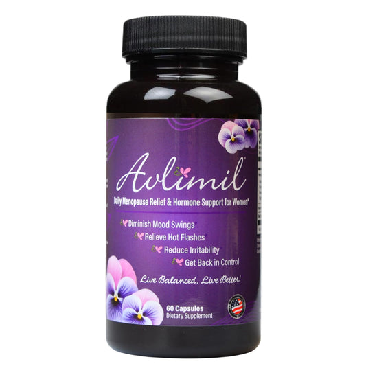 Avlimil hormone balance bottle pour shows easy daily dosing for menopause support