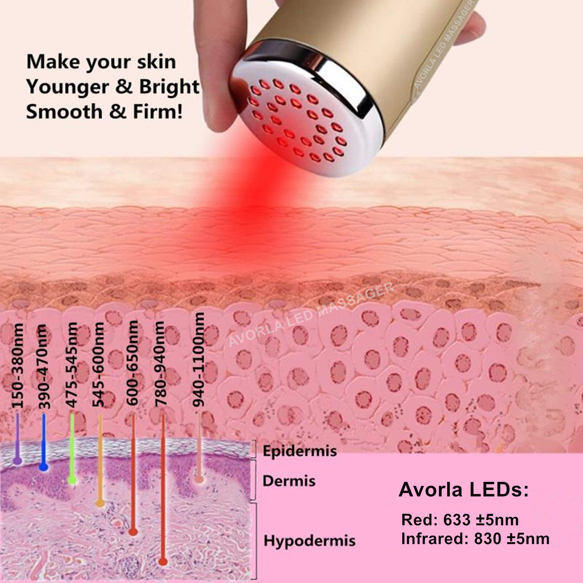 Avorla Red Light Facial Wand in gold on a counter, ready for routine.