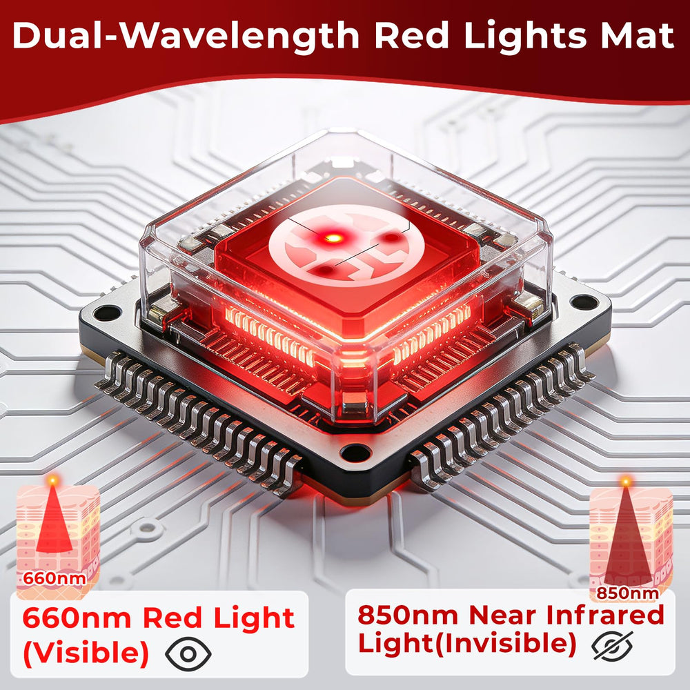 AVZAVZ red light therapy mat close-up LEDs show dual wavelength efficiency