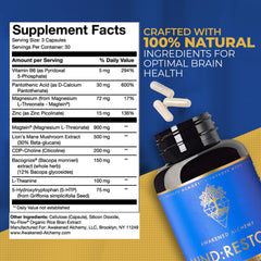 Glass beside MIND:RESTORE capsules ready to take as part of a routine
