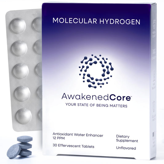 AwakenedCore Hydrogen Tablets bottle shown for convenient daily hydration and energy support.