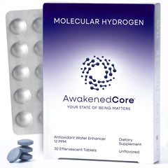 AwakenedCore Hydrogen Tablets bottle shown for convenient daily hydration and energy support.