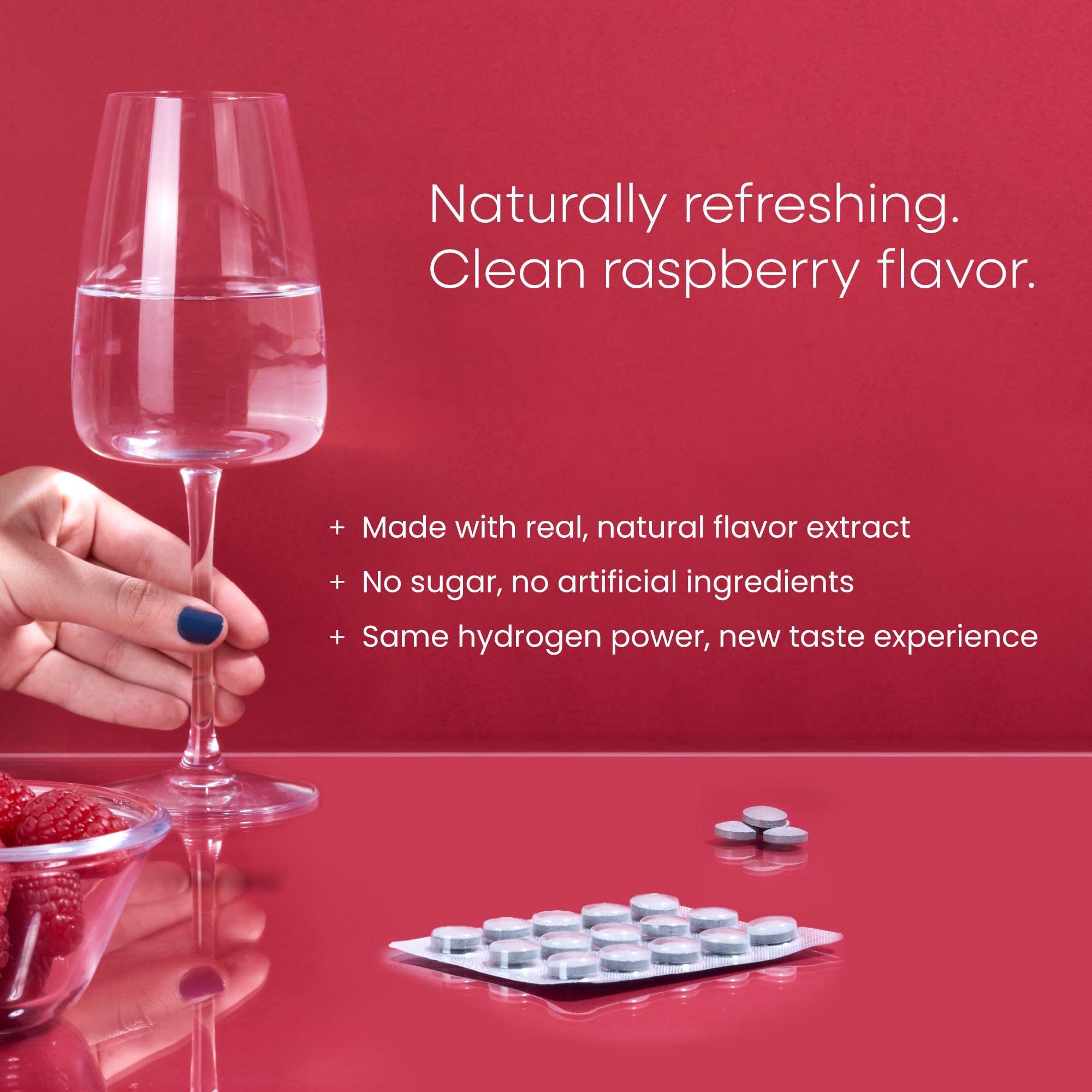 Close-up of raspberry flavored tablet highlighting refreshing taste and ease