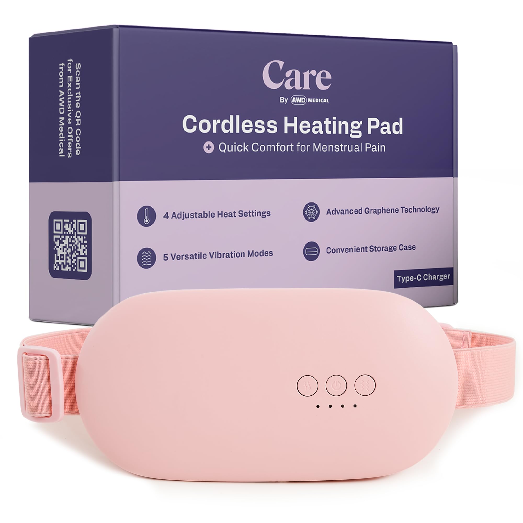 AWD Medical period heating pad front view for portable cramps relief.