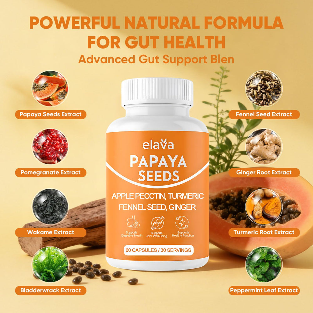 Awjsde Elava capsule ingredient: papaya seeds with antioxidants.