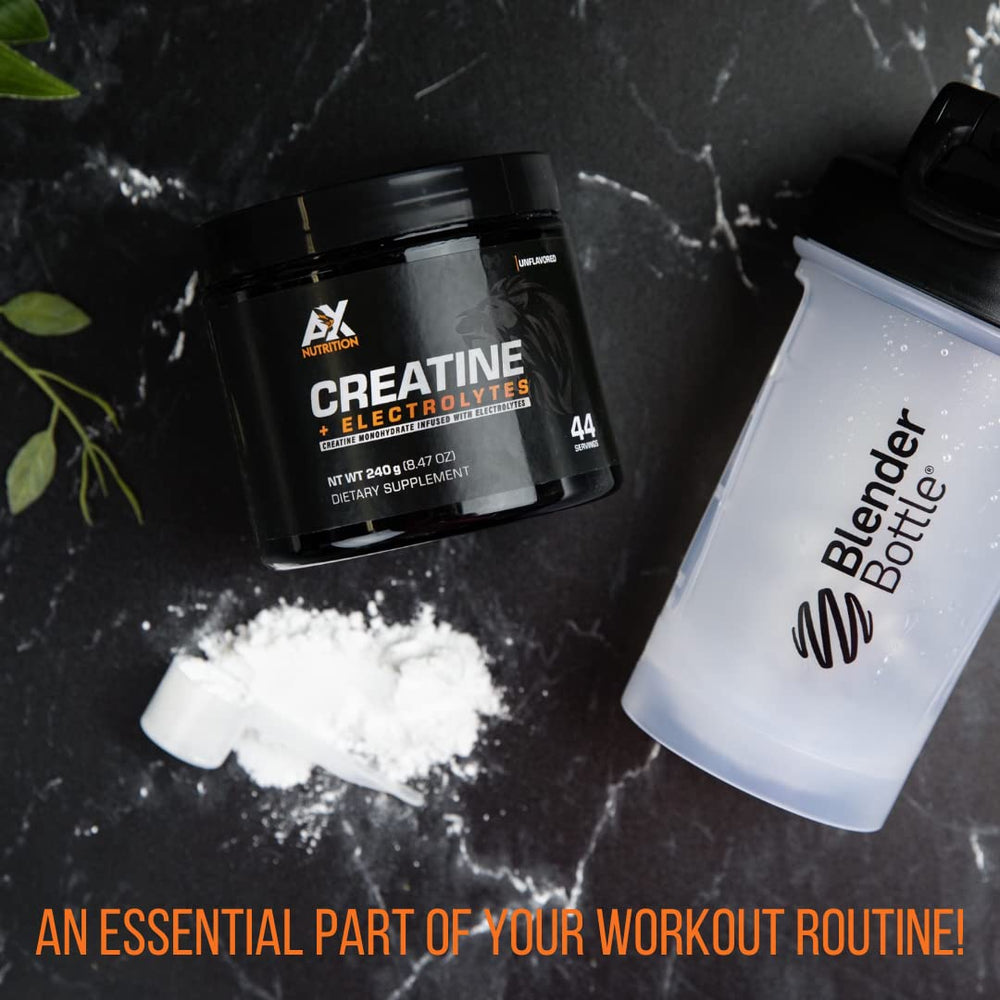 AX Nutrition Creatine Electrolytes bottle on shelf demonstrates compact 240 g format.