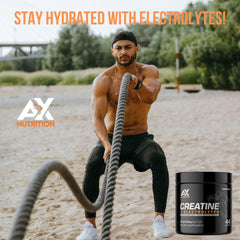 AX Nutrition Creatine Electrolytes ingredients label emphasizes electrolyte blend to support hydration during sessions.