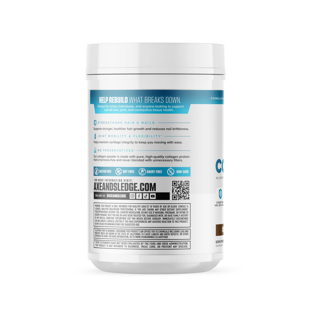 Axe & Sledge collagen powder dissolving smoothly in coffee for a protein boost.