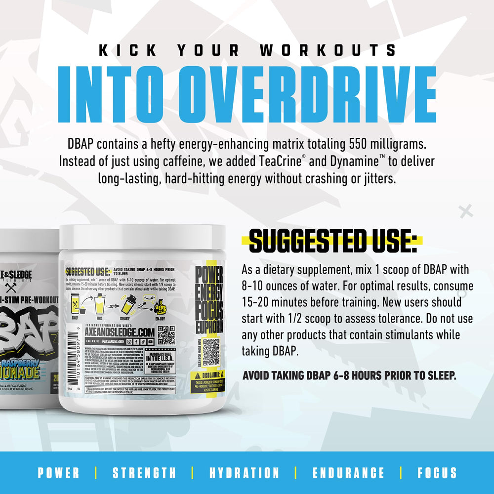 DBAP blue raspberry lemonade powder visual emphasizes bold flavor and energy.