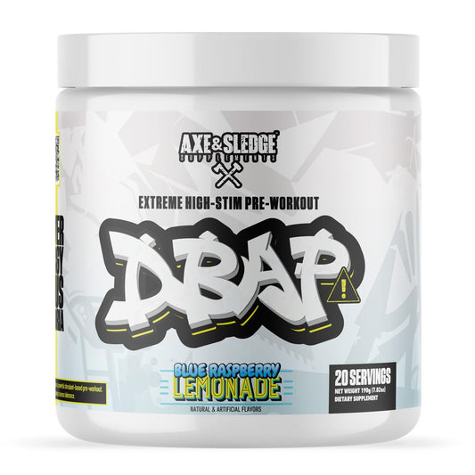 Axe and Sledge DBAP Extreme energy bottle with high-stim formula for intense workouts.