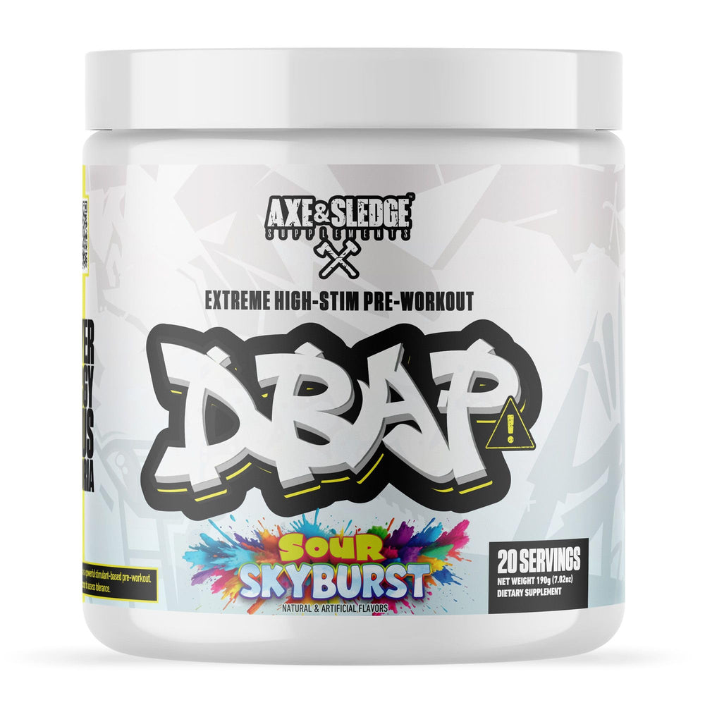Axe & Sledge DBAP tub front with Sour Skyburst for sustained workout energy.