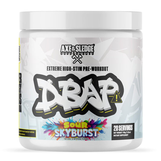 Axe & Sledge DBAP tub front with Sour Skyburst for sustained workout energy.
