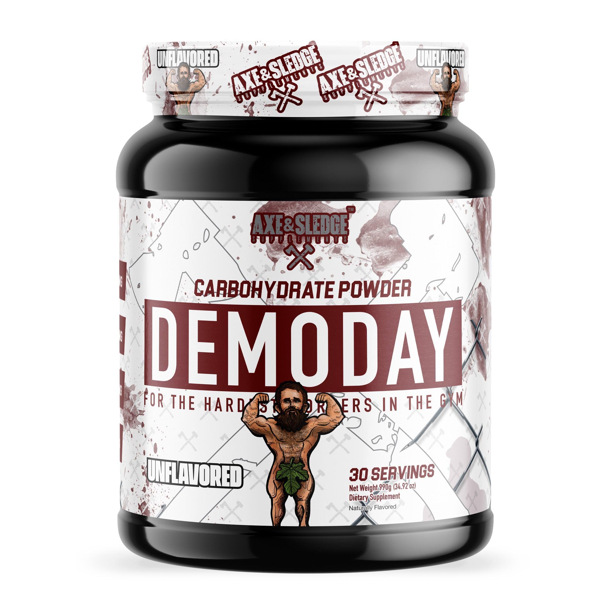 Axe & Sledge Demo Day bottle close-up emphasizing intra-workout energy support.