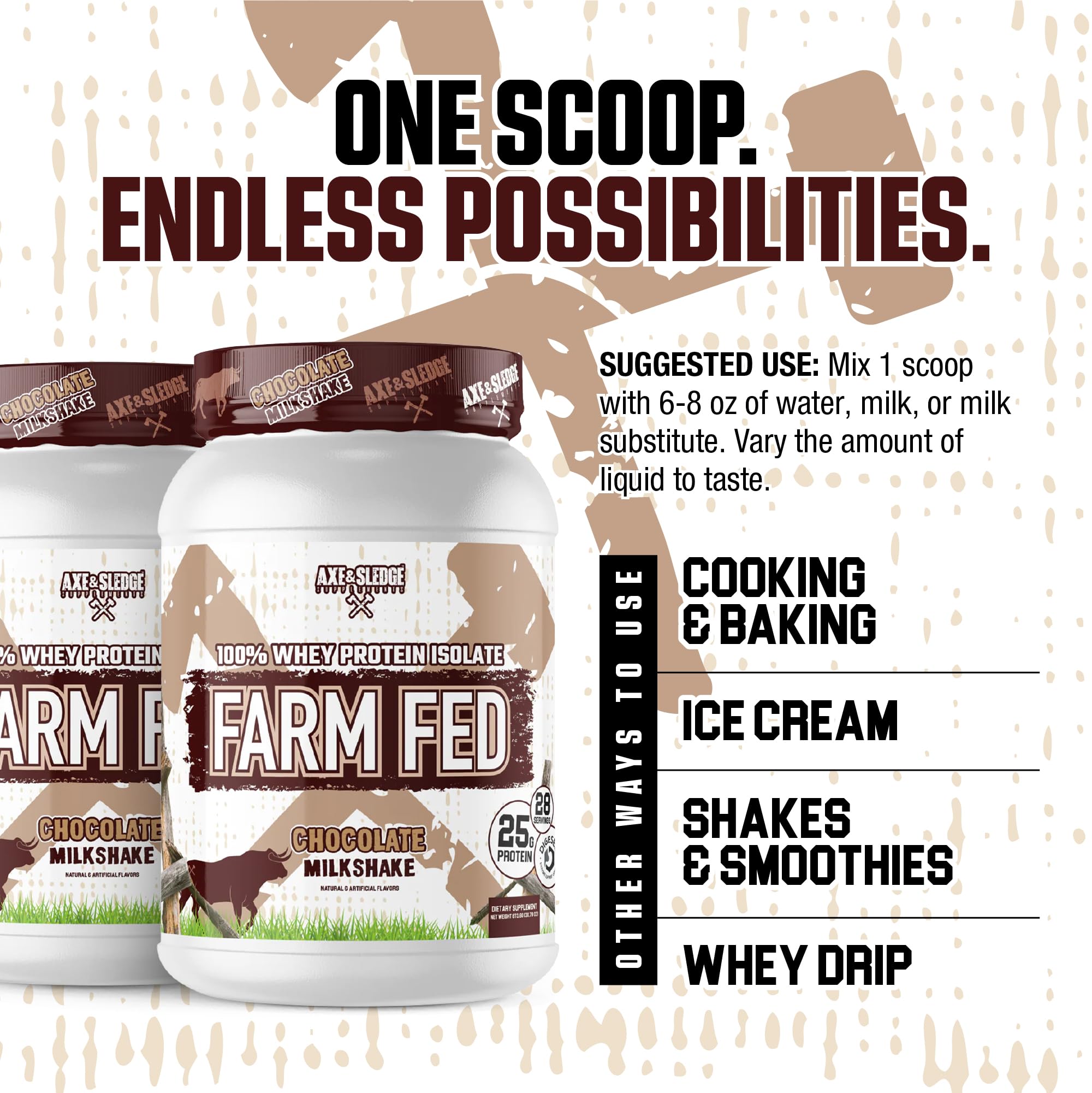 Axe & Sledge Farm Fed non-GMO badge on packaging.