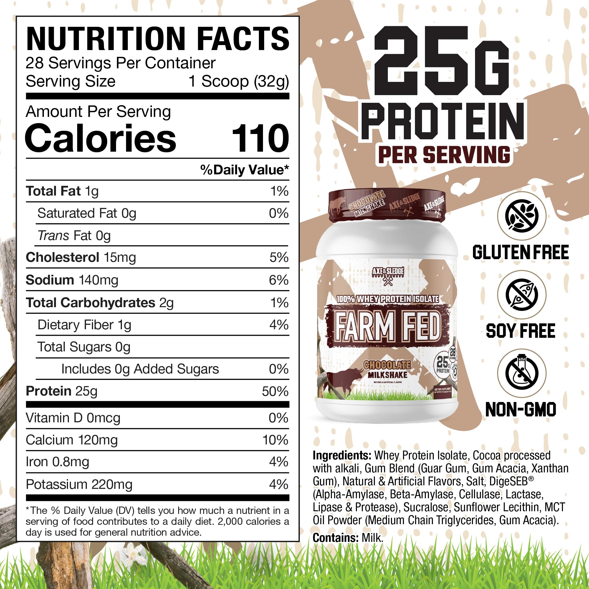 Axe & Sledge Farm Fed scoop showing precise serving size for protein intake.