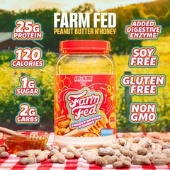 Close up of Farm Fed nutrition panel detailing macros and ingredients.