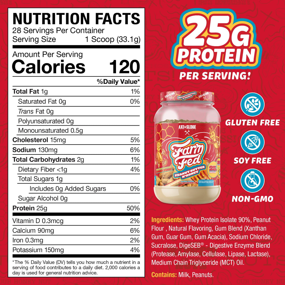 Scoop beside Farm Fed whey protein isolate for quick shakes.