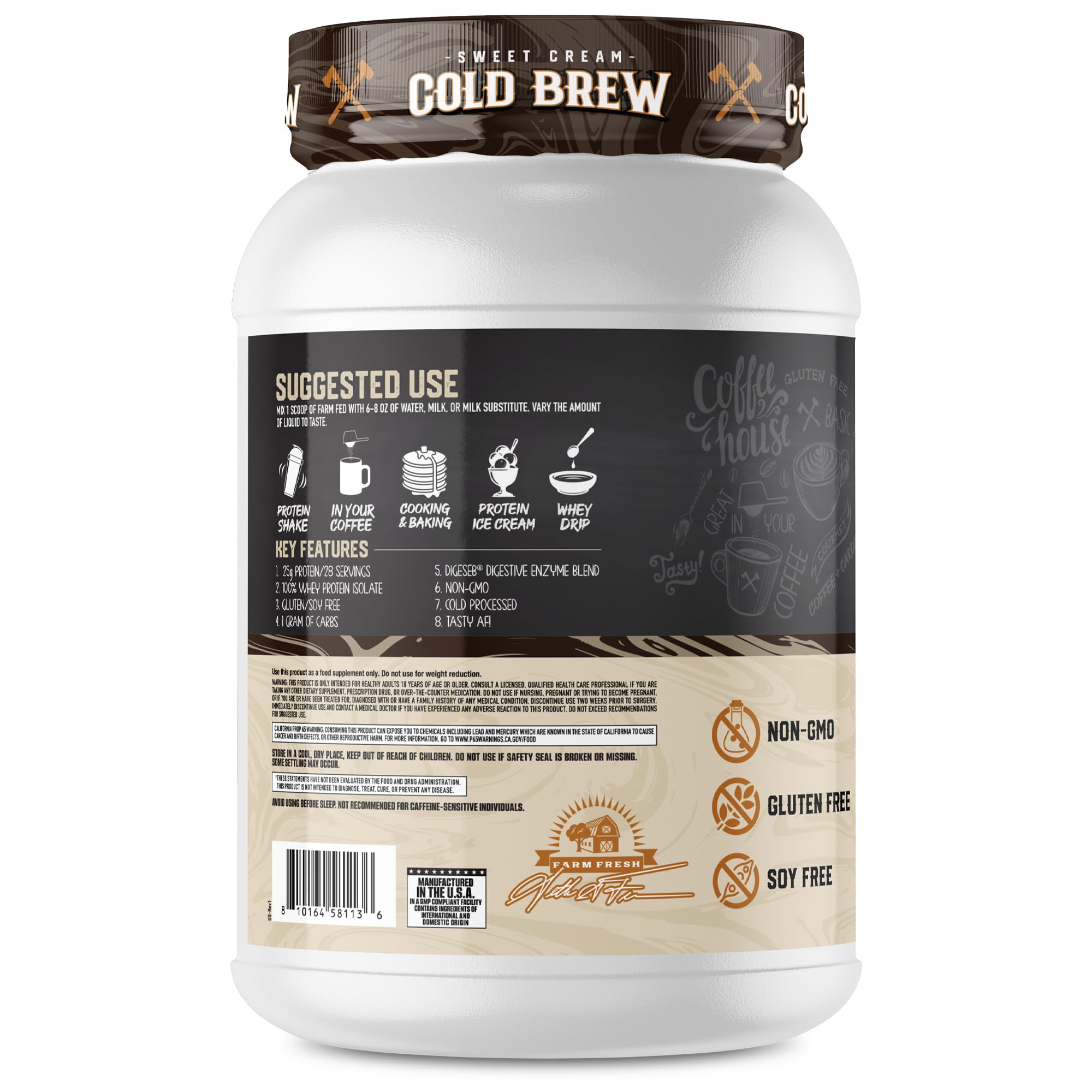 Shaker glass with Farm Fed shake shows creamy Sweet Cream Cold Brew
