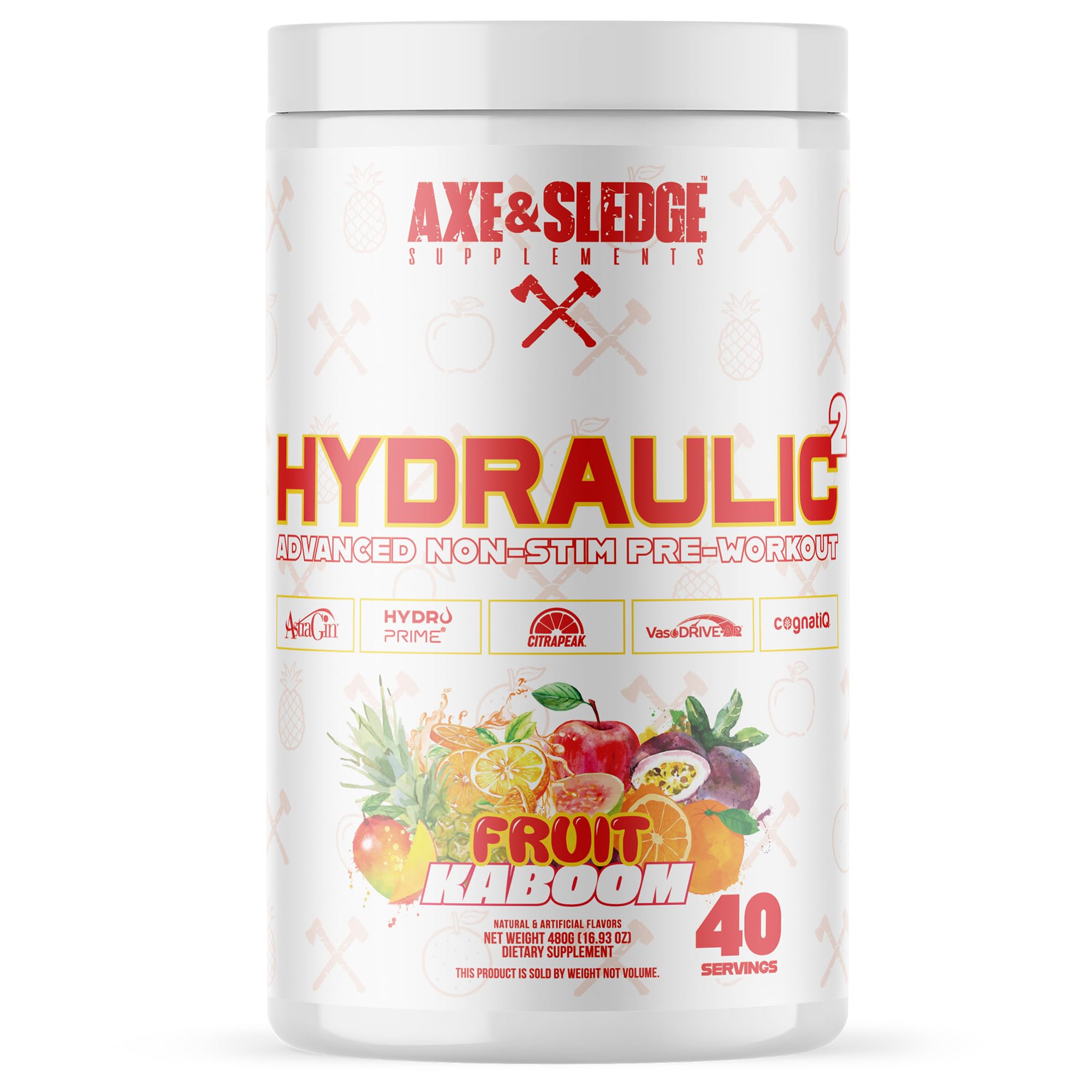 Axe & Sledge Hydraulic bottle front view, stimulant-free training support.