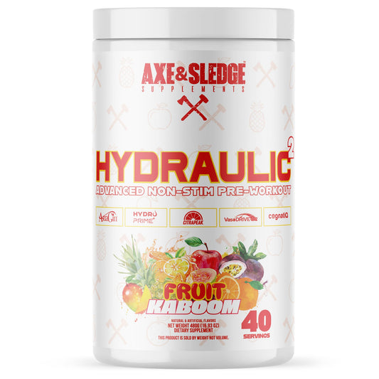 Axe & Sledge Hydraulic bottle front view, stimulant-free training support.
