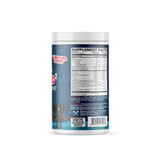 Axe & Sledge Hydraulic serving scoop image emphasizing stimulant-free focus for workouts.