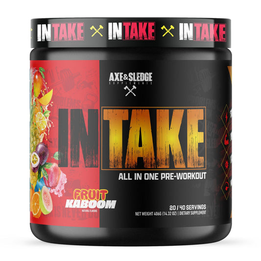 Axe Sledge Intake bottle-front showing energy-rich pre-workout
