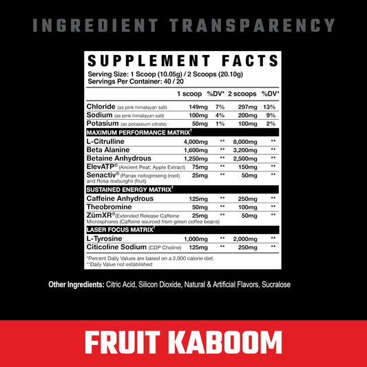 Axe Sledge Intake ingredients panel highlighting L-Citrulline and ElevATP for pumps and strength