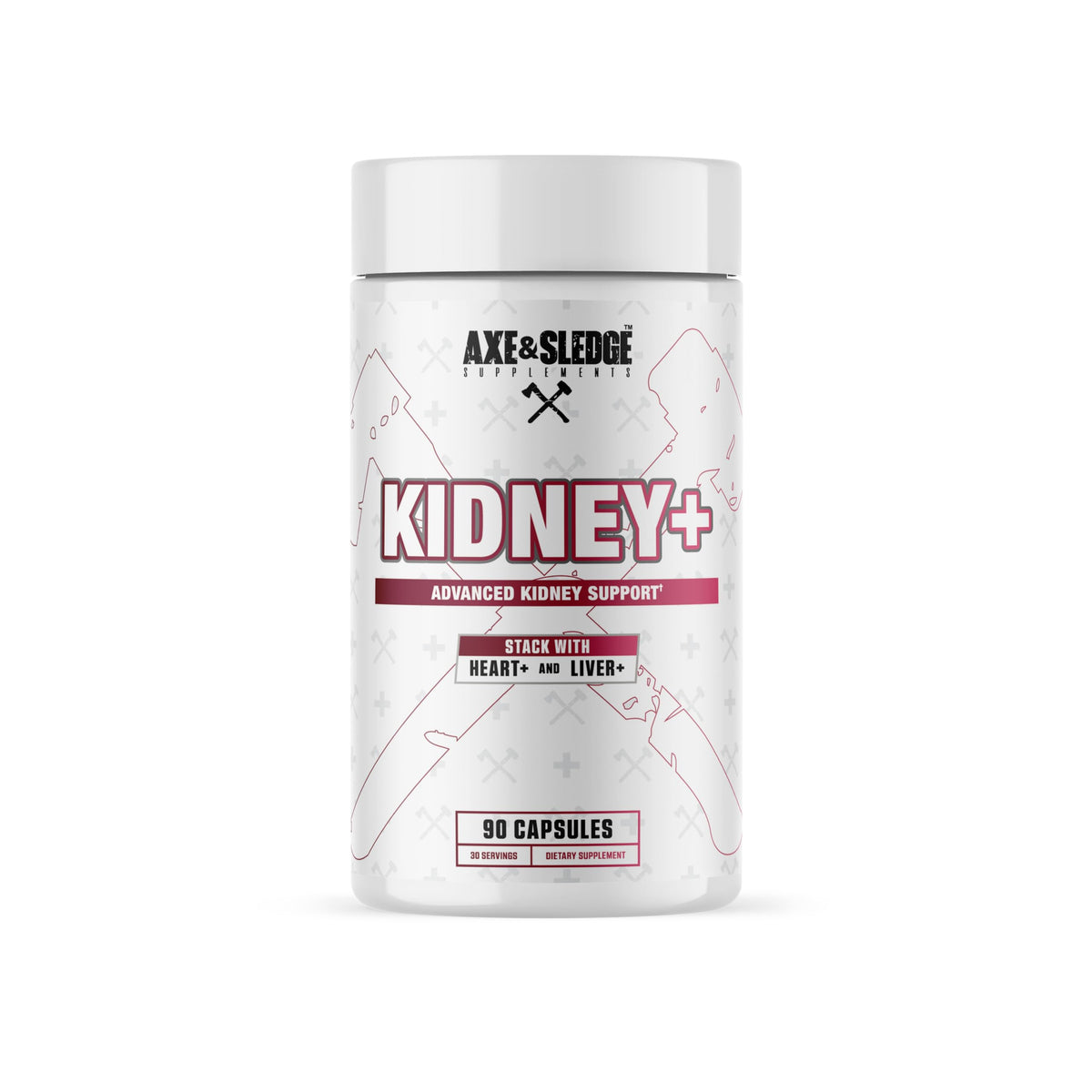 Axe & Sledge Kidney+ bottle front shows label and daily kidney support use